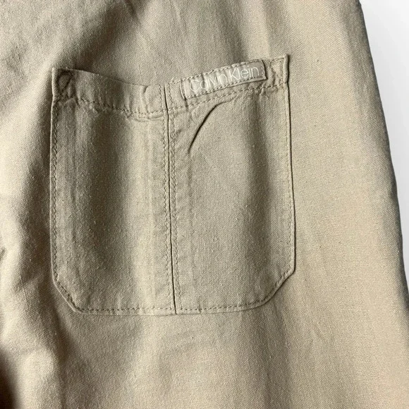 Calvin Klein Tan All In One Linen Pants - Picture 6 of 9